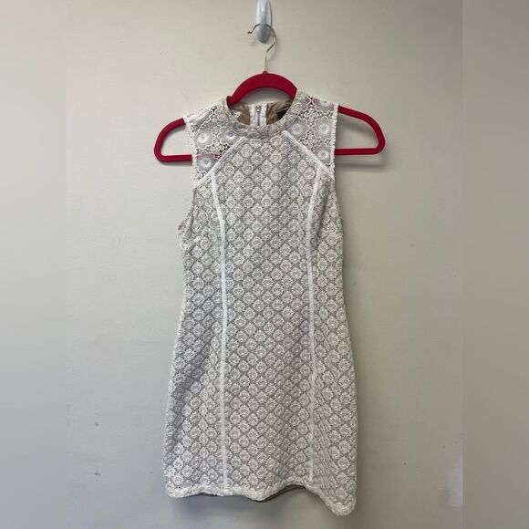 Ladkah White Lace Mini Dress High Neck Sleeveless Cottagecore Bridal Chic SZ S - Picture 1 of 8